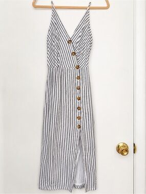 Urban Outfitters White and Black Striped Button-Front Maxi Dress